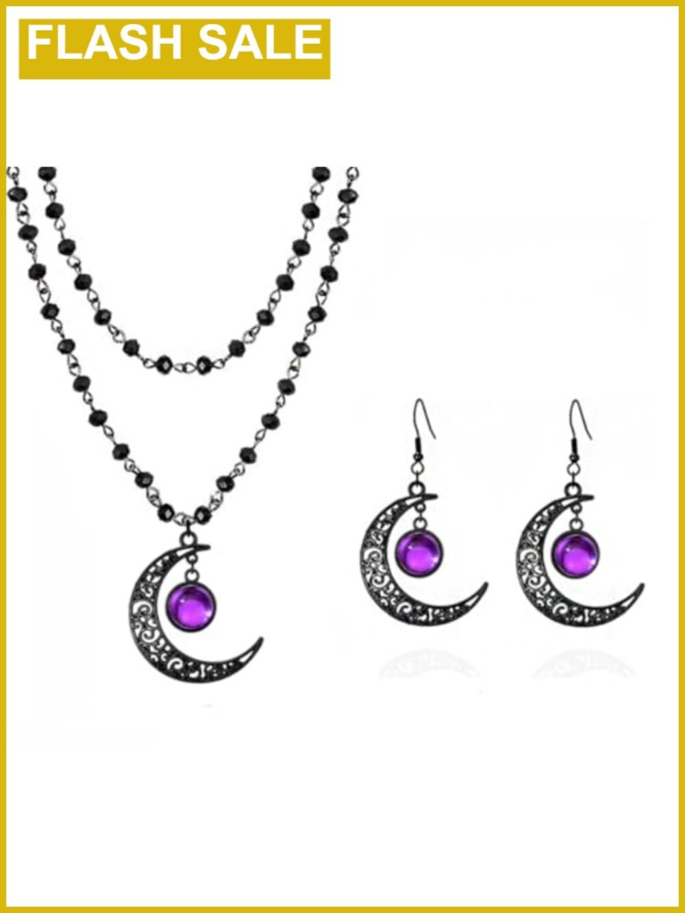 Gothic Moon Layered Necklace and Earrings Jewelry Set for Halloween